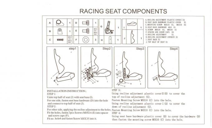 Preto ajustável PVC/PU Seat de competência/esportes que competem o banco de carro com único slider